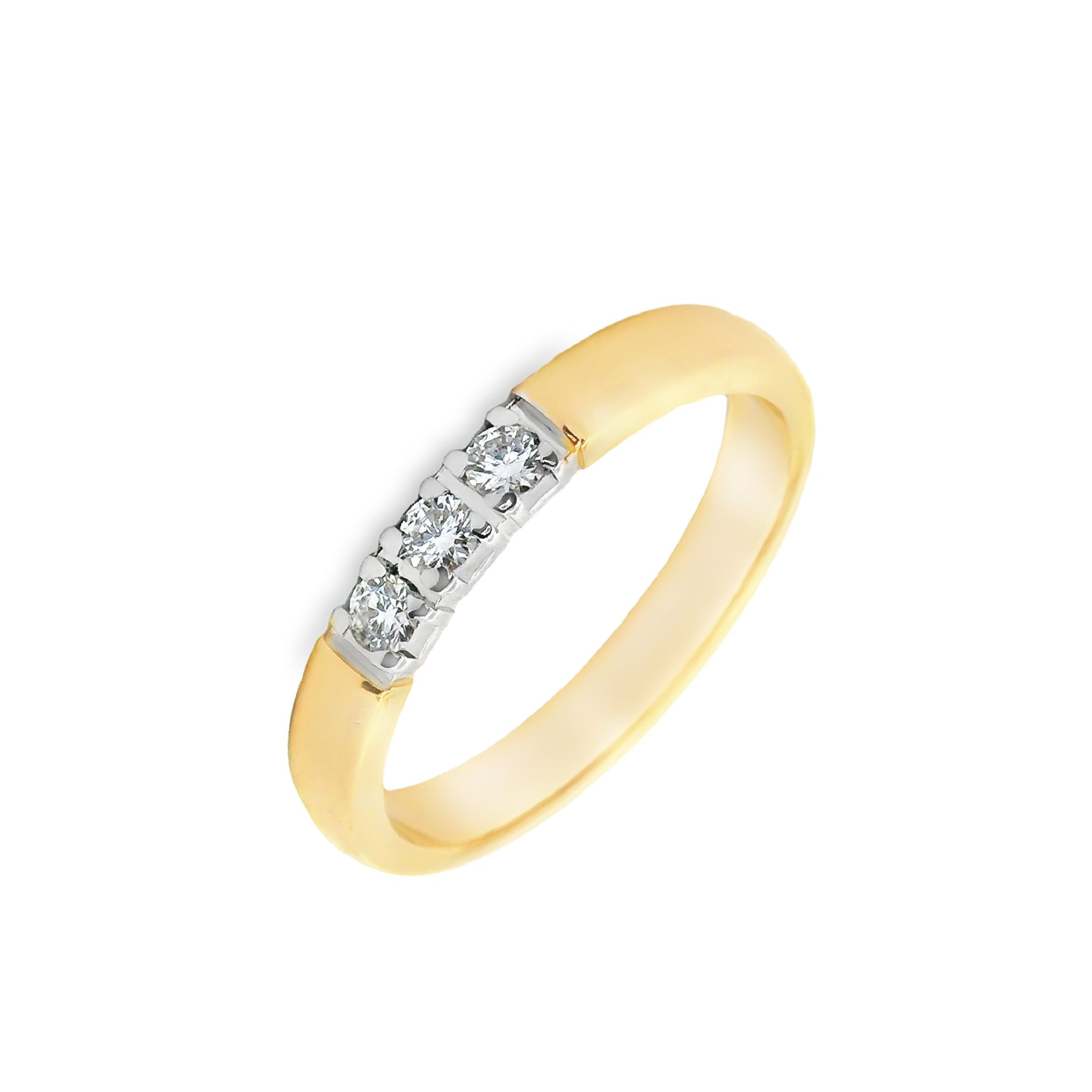 Deze ring van Louis Bros is vervaardigd uit 14 karaat geelgoud met wit rhodium (3.70 gr) en is gezet met 3 briljant geslepen diamanten met een totaalgewicht van 0.15 crt. Deze combinatie van geelgoud en een witte zetting geeft de ring een prachtig contrast en een moderne uitstraling. De 3 diamanten voegen een vleugje glamour en schittering toe aan het geheel. Deze ring is perfect voor iemand die houdt van een subtiele, maar toch opvallende stijl. Of het nu als cadeau is of gewoon om jezelf te verwennen, een geelgouden ring met een witte zetting en 3 diamanten zal zeker de aandacht trekken en bewondering oogsten.

Verkrijgbaar vanaf 0.10crt .
Leverbare goudkleuren: 14/18kts geelgoud, 14/18kts witgoud, 14/18kts roségoud en alle bicolor combinaties.